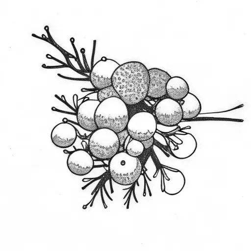 Juniper branch with berries and name juniper  tattoo design idea