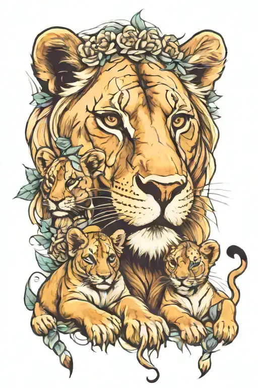 lioness protecting her cubs tattoo design idea