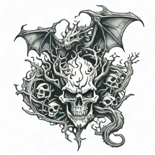 dragon,tree,skull tattoo design idea