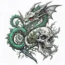 dragon,tree,skull tattoo design idea