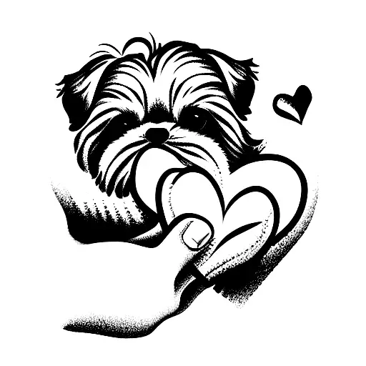 small Shih Tzu holding hands with heart tattoo design idea