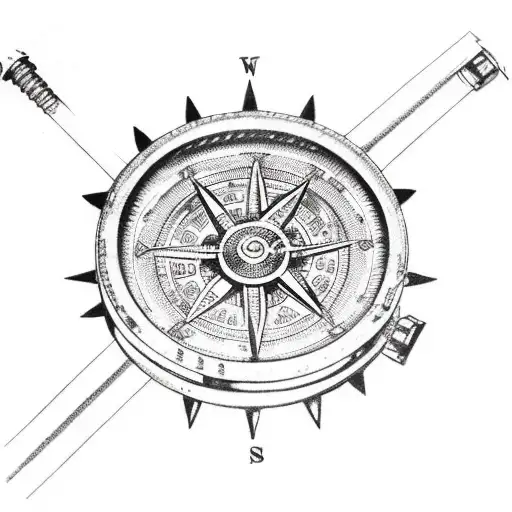steampunk moral compass with gears which is breaking from the southwest and northeast corners tattoo design idea