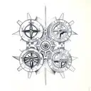 steampunk moral compass with gears which is breaking from the southwest and northeast corners tattoo design idea