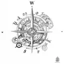 steampunk moral compass with gears which is breaking from the southwest and northeast corners tattoo design idea