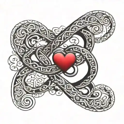 Infinity Symbol horizontally with a small red heart in the middle tattoo design idea