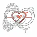 Infinity Symbol horizontally with a small red heart in the middle tattoo design idea