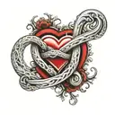 Infinity Symbol horizontally with a small red heart in the middle tattoo design idea
