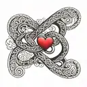 Infinity Symbol horizontally with a small red heart in the middle tattoo design idea