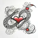 Infinity Symbol horizontally with a small red heart in the middle tattoo design idea
