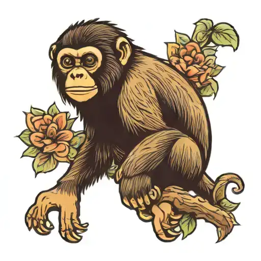 cute howler monkey. inside the monkey is a drawing of a vulcano tattoo design idea