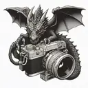Design a tattoo featuring a dragon holding a vintage camera in its claws tattoo design idea