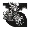 Design a tattoo featuring a dragon holding a vintage camera in its claws tattoo design idea