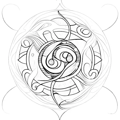number 12 hidden in intertwined sun and wave tattoo design idea