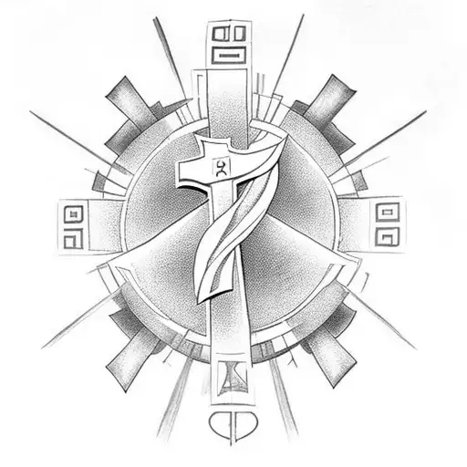 Christian Cross with names Félix, Antoine, Sam, Vincent, Ben next to it tattoo design idea