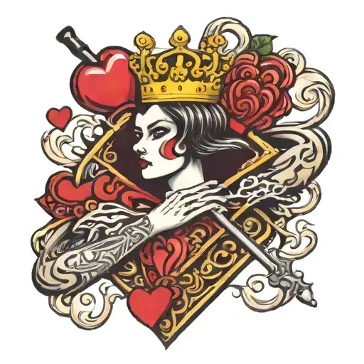 Queen of hearts with shovel beside it  tattoo design idea