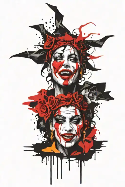 abstract face of crying jester tattoo design idea