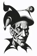 abstract face of crying jester tattoo design idea
