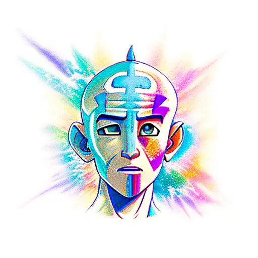 colorful avatar last airbender with psychedelic mashroom tattoo design idea