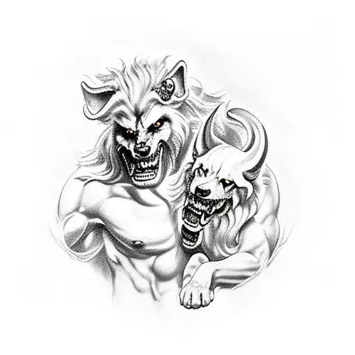 god hades with cerberus by the styx river tattoo design idea