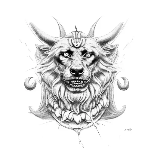 god hades holdind cerberus tattoo design idea