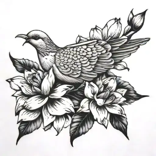 One Mourning Dove orchid and lotus tattoo design idea