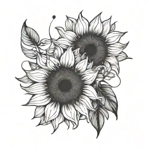 A minimalist Japanese-inspired sunflower tattoo incorporating elements of barista tools tattoo design idea