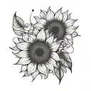 A minimalist Japanese-inspired sunflower tattoo incorporating elements of barista tools tattoo design idea