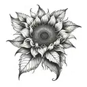A minimalist Japanese-inspired sunflower tattoo incorporating elements of barista tools tattoo design idea