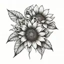 A minimalist Japanese-inspired sunflower tattoo incorporating elements of barista tools tattoo design idea