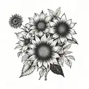 A minimalist Japanese-inspired sunflower tattoo incorporating elements of barista tools tattoo design idea