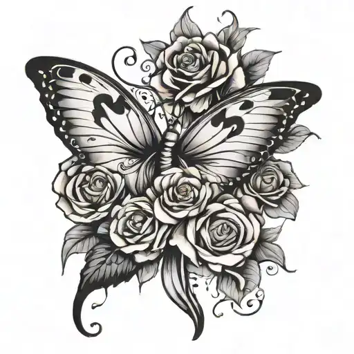 butterfly with semicolon and roses wrapped tattoo design idea