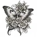 butterfly with semicolon and roses wrapped tattoo design idea