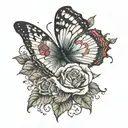 butterfly with semicolon and roses wrapped tattoo design idea