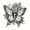 butterfly with semicolon and roses wrapped tattoo design idea