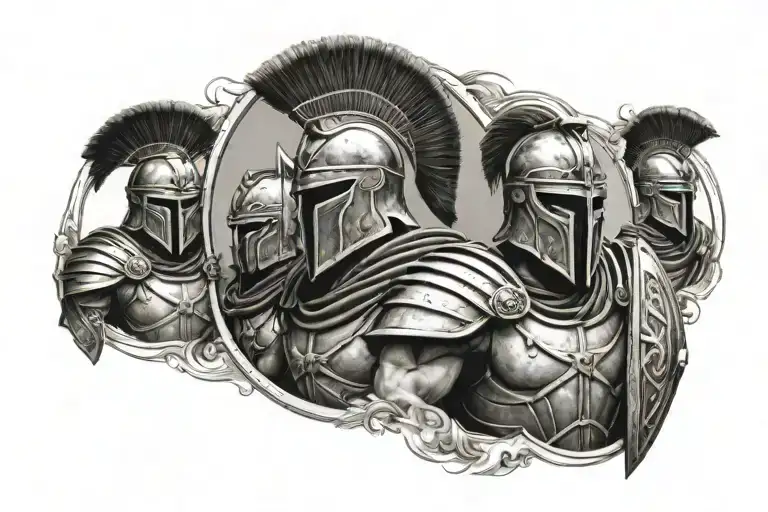line of Spartans warrior with shield tattoo design idea
