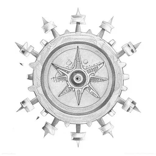 A detailed cog with a star in the middle tattoo design idea