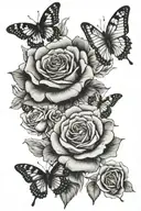 Roses, nature, butterflies flying tattoo design idea