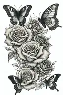 Roses, nature, butterflies flying tattoo design idea