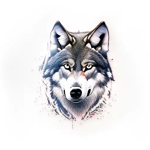 I want a grey realistic tattoo of a battle-scarred wolf as the center piece,  with the tundra behind him. He's wearing a tattoo design idea