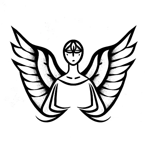 word angel with wings and halo tattoo design idea