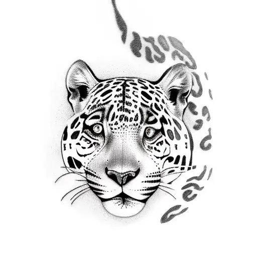 A majestic jaguar surrounded by a lush tropical rainforest tattoo design idea