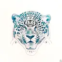 A majestic jaguar surrounded by a lush tropical rainforest tattoo design idea