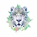 A majestic jaguar surrounded by a lush tropical rainforest tattoo design idea