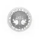 world tree in circle with Nordic runes in the circle  tattoo design idea