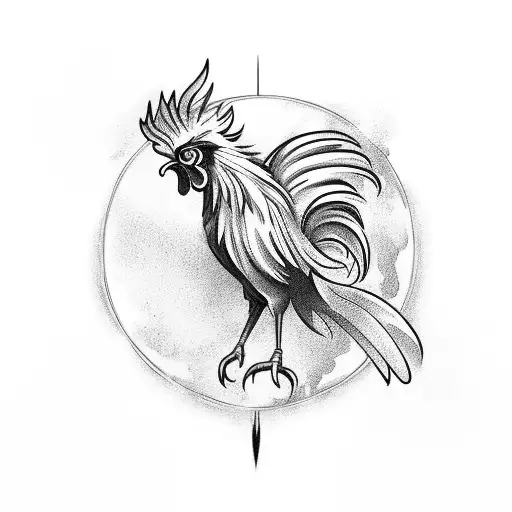 phoenix with rooster head, flame background, flying tattoo design idea