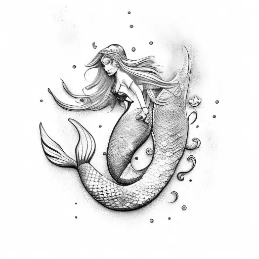 mermaid leading an army of sealife  tattoo design idea