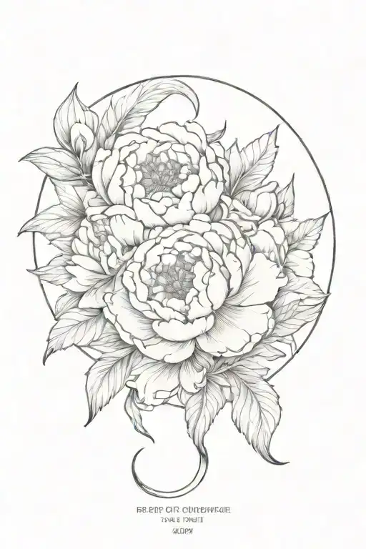Peony flowers surrounding crescent moon  tattoo design idea