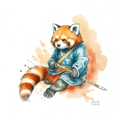 red panda samurai warrior tattoo design idea