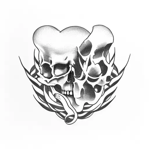 left side a half skull, right a half tree. in the middle a narrow road. a snake around the tree and one red apple tattoo design idea