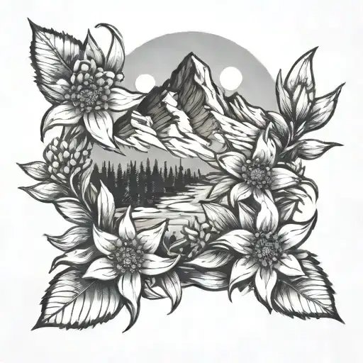 mountain with Edelweiss  tattoo design idea